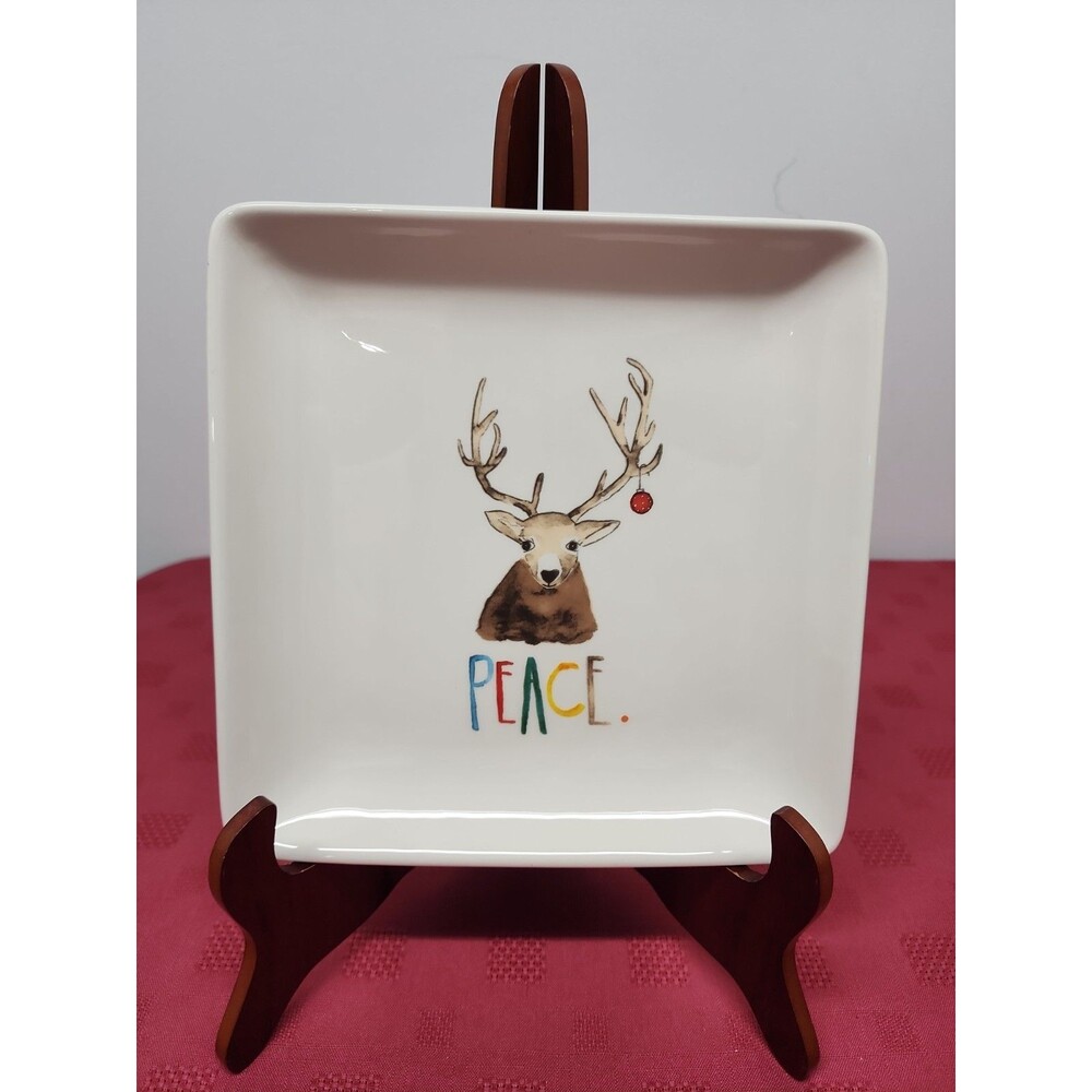 Rae Dunn Artisan Collection Magenta PEACE Reindeer 8.25" Plate Santa's Cookies